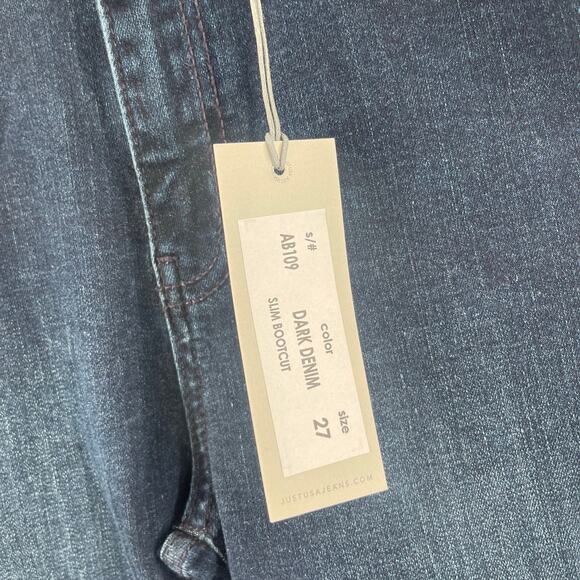 JUST USA Jeans Size 27 Slim Bootcut Dark Denim NWT Frayed Hem Cotton Stretch - Picture 4 of 13